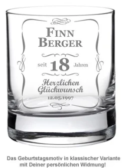 Whiskyglas 18. Geburtstag - klassisch