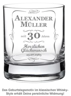 Whiskyglas 30. Geburtstag - klassisch