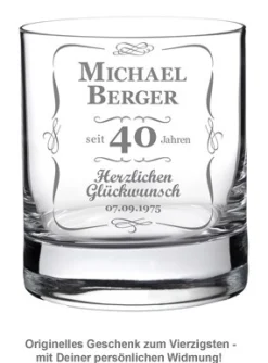 Whiskyglas 40. Geburtstag - klassisch