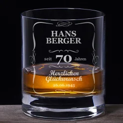 Whiskyglas 70. Geburtstag - klassisch