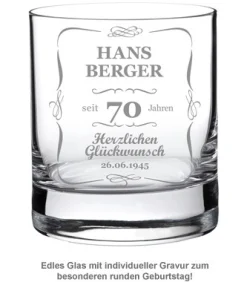 Whiskyglas 70. Geburtstag - klassisch