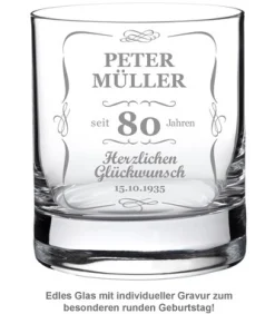 Whiskyglas 80. Geburtstag - klassisch