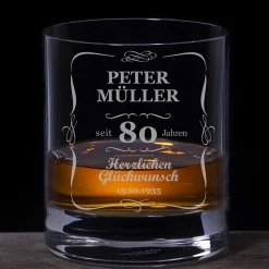 Whiskyglas 80. Geburtstag - klassisch