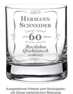 Whiskyglas 60. Geburtstag - klassisch