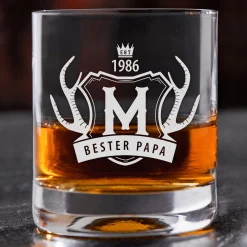 Whiskyglas mit Gravur Bester Papa - Geweih