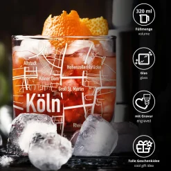Whiskyglas mit Gravur - Köln
