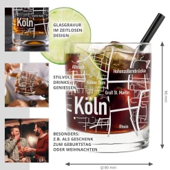 Whiskyglas mit Gravur - Köln