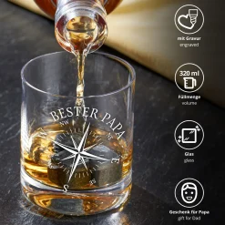 Whiskyglas mit Kompass Gravur - Bester Papa