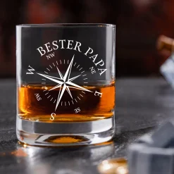 Whiskyglas mit Kompass Gravur - Bester Papa