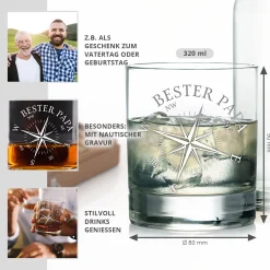 Whiskyglas mit Kompass Gravur - Bester Papa