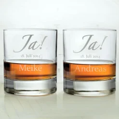Whiskygläser zur Hochzeit - Jawort Gravur