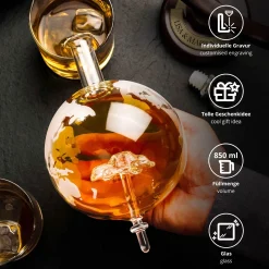 Whiskyset Globus Karaffe Auto und Whiskyglas mit Gravur - Banderole