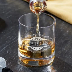 Whiskyset Globus Karaffe Auto und Whiskyglas mit Gravur - Banderole