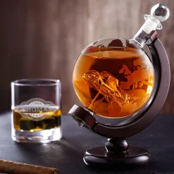 Whiskyset Globus Karaffe Auto und Whiskyglas mit Gravur - Banderole