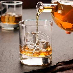 Whiskyset Globus Karaffe Auto und Whiskyglas mit Gravur - Kompass