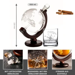 Whiskyset Globus Karaffe Auto und Whiskyglas mit Gravur - Kompass