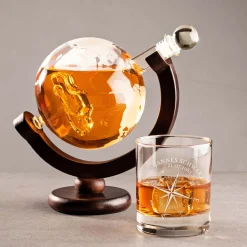 Whiskyset Globus Karaffe Auto und Whiskyglas mit Gravur - Kompass