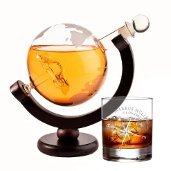 Whiskyset Globus Karaffe Auto und Whiskyglas mit Gravur - Kompass