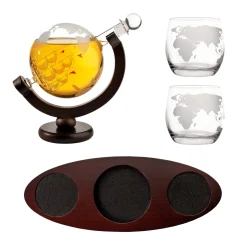 Whisky Set mit Globus Karaffe und 2 Gläsern - Segelschiff