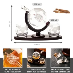 Whisky Set mit Globus Karaffe und 2 Gläsern - Segelschiff