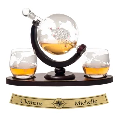 Whisky Set mit Globus Karaffe mit Gravur und 2 Gläsern - Segelschiff