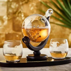 Whisky Set mit Globus Karaffe mit Gravur und 2 Gläsern - Segelschiff