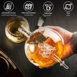 Whisky Set mit Globus Karaffe mit Gravur und 2 Gläsern - Segelschiff