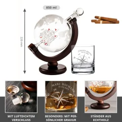 Whisky Set mit Globus Karaffe und Glas - Kompass