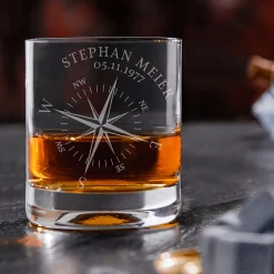 Whisky Set mit Globus Karaffe und Glas - Kompass