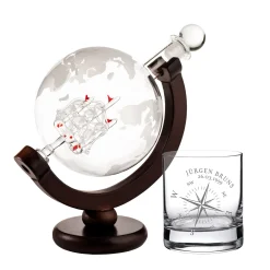 Whisky Set mit Globus Karaffe und Glas - Kompass