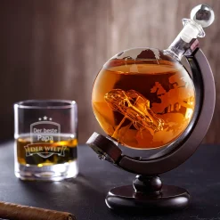 Whisky Set - Whisky Karaffe Globus mit Auto und Whiskyglas - Bester Papa
