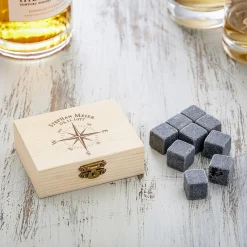 Whisky Steine in Holzkiste mit Gravur - Kompass