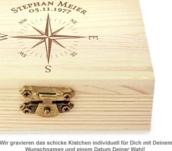 Whisky Steine in Holzkiste mit Gravur - Kompass