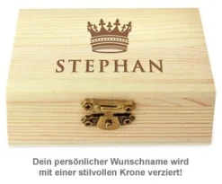 Whisky Steine in Holzkiste mit Gravur - König Krone