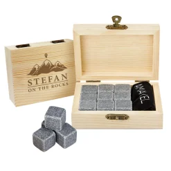 Whisky Steine in Holzkiste mit Gravur - On the Rocks