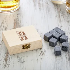Whisky Steine in Holzkiste mit Gravur - XL Initialen