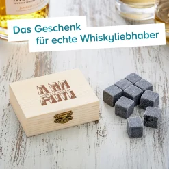 Whisky Steine in Holzkiste mit Gravur - XL Initialen