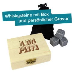 Whisky Steine in Holzkiste mit Gravur - XL Initialen