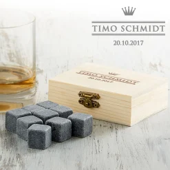 Whisky Steine in Holzkiste mit Gravur - Royal