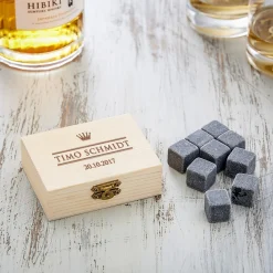 Whisky Steine in Holzkiste mit Gravur - Royal