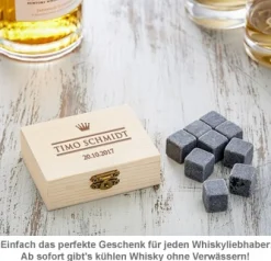 Whisky Steine in Holzkiste mit Gravur - Royal