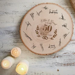 XXL Baumscheibe mit Gravur zur goldenen Hochzeit