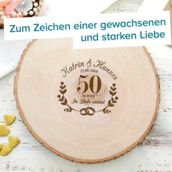 XXL Baumscheibe mit Gravur zur goldenen Hochzeit