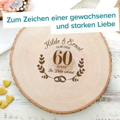 XXL Baumscheibe mit Gravur zur diamantenen Hochzeit