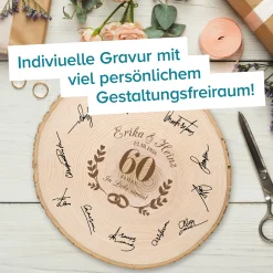 XXL Baumscheibe mit Gravur zur diamantenen Hochzeit