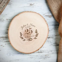 XXL Baumscheibe mit Gravur zur Silberhochzeit