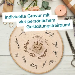 XXL Baumscheibe mit Gravur zur Silberhochzeit