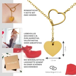 Y Kette mit zwei Herzen - Gold