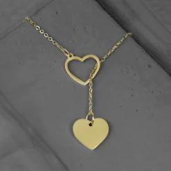 Y Kette mit zwei Herzen - Gold