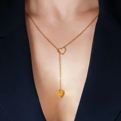 Y Kette mit zwei Herzen in Gold - Initialen Gravur
